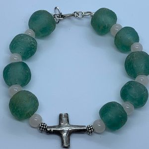 925 sterling silver green Sea Glas bracelet